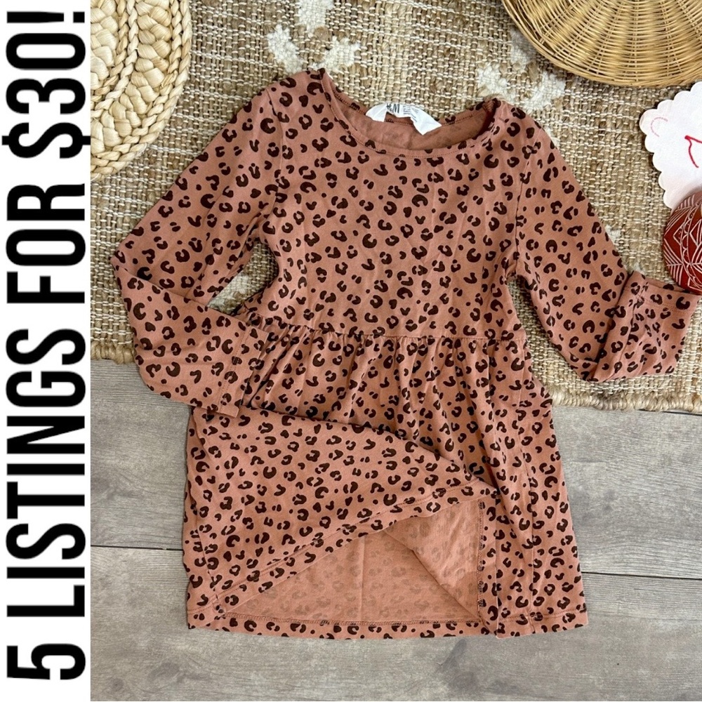 H&M Toddler Girl Leopard Print Long Sleeve Dress Cotton Dress Like New - Picture 2 of 12